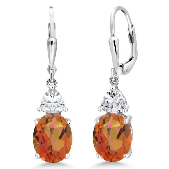 925 Sterling Silver 5.40 Cttw Orange Quartz and White Diamond CZ Drop Earrings